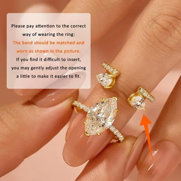 3.5CT Marquise Cut Inset Engagement Ring Set, S925 Silver 5A Cubic Zirconia Brid